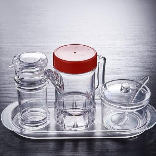 Transparent Kitchen Supplies Acrylic Seasoning Bottle Salt Glass Jar With Spoon