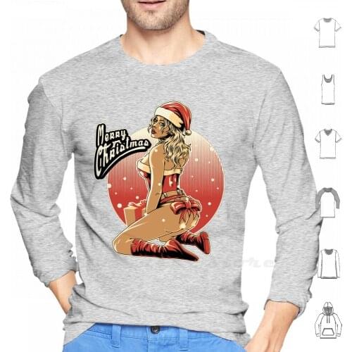 Merry Christmas Sexy Pin Up Girl Gift Hoodies Long Sleeve X Mas Christmas Santa Claus Santa Claus