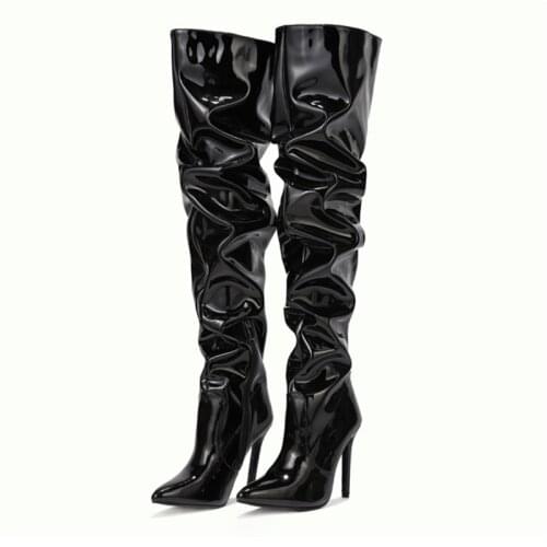 2021 Over Knee Boots Pointed Toe Boots High Heels Women Boots Patent Leather Boots Женские сапоги