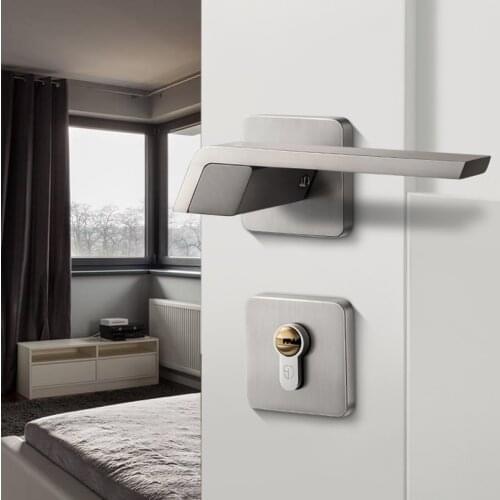Sliver Grey Door Lock Luxury European American Modern Light Solid Wood Interior Door Lock Bedroom Split Handle Knob