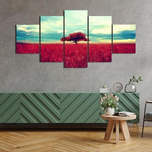 Modern Canvas Painting Vintage Art Painted Red Tree Posters and Prints Wall Art Picture for Living Room Home Decor with Frame