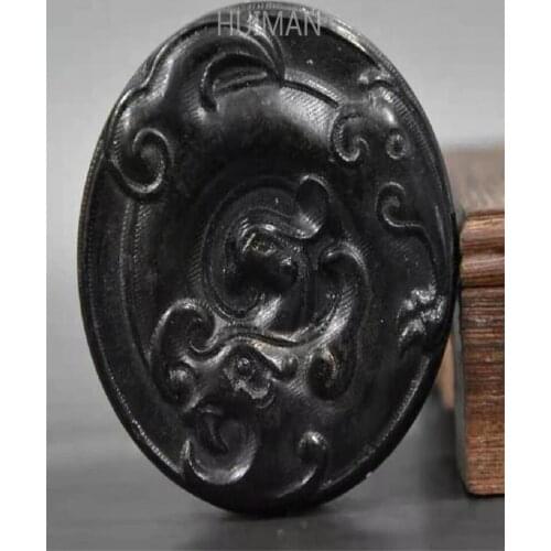 Home Decoration Hongshan Culture Archaize Black Iron Meteorite Phoenix Bi Pendant Statue Handicraft