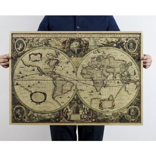 72*51CM Vintage Journal Poster Retro World Globe For Office School Cafe Nautical Chart On The Wall Travel Room Home Decoration