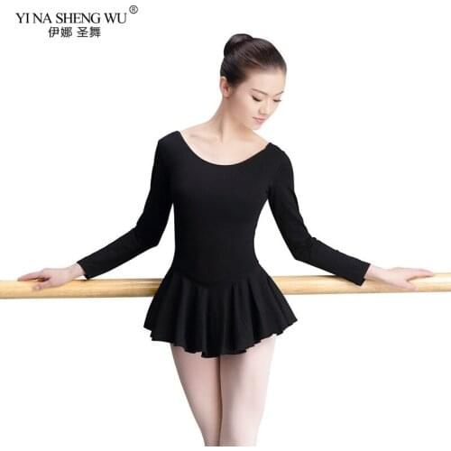 High Quality Black Thin/Thick Cotton Ballet Dance Leotard Dress Adult Girls Women Long/Short Sleeve Bodysuit Dance Gymnastics