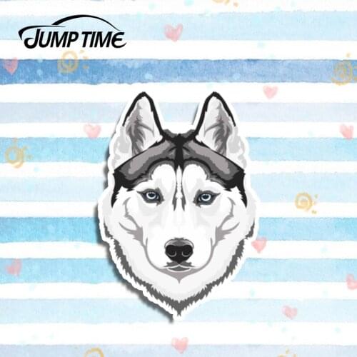 Jump Time 13cm x 10cm Funny Car Stickers White Husky Wolf Animal Dog Graphics Waterproof JDM Bumper Windows Personality Decals