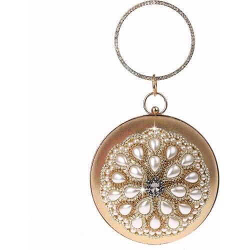 Crystal Women Evening Bags Shoulder Lady Diamonds Metal Clutch Purse Bags Rhinestones Wedding Party Circular Pocket WY194