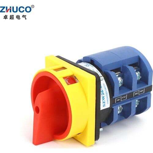 ZHUCO SZW26-63 2GS 64X64mm Panel 2 Phase 63A Changeover Power Cut-off Padlock Combination Knob Master Control Cam Select Switch