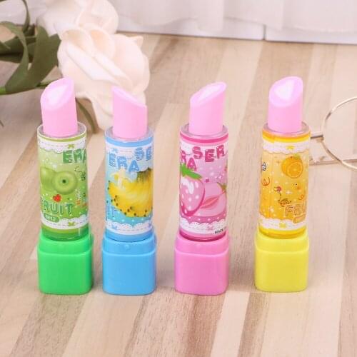 1pc Lovely Lipstick Style Pencil Eraser Rubber Fruit eraser Office Stationery Gift Children Creative Toy