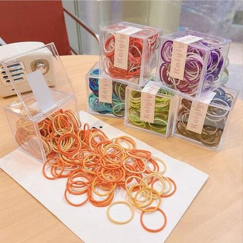 100pcs With Box Korean Tiny Elastic Colourful Soft Hair Ring Hair Tie Hair Rope Rubber Band