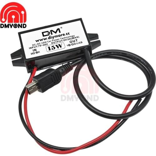 15W DC-DC Car Waterproof Power Supply 12V to 5V 3A Single Mini USB Step Down Buck Converter Voltage Power Adapter Module For Car