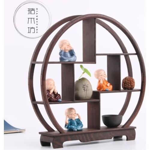 19% Lightweight Chinese Retro Storage Rack Chicken Wing Solid Wood Purple Teapot Tea Set Shelf Racks Display Stand Organizer