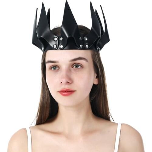 2021 New Arrival Sexy Leather Crown Mask Bdsm Fetish Head Black Cosplay Face Adult Halloween Carnival Club Masquerade Party Mask