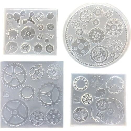 White 4pcs Molds Mirror Large Small Gear Hardware Cartoon Punk Style Steam Age Industrial Machinery Gear Epoxy Mold