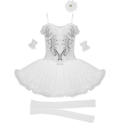 Professional Ballet Tutu Pancake Children White Sequins Swan Ballet Costume Kids Dance Girls Feather Ballerine Party Tutu Skirt