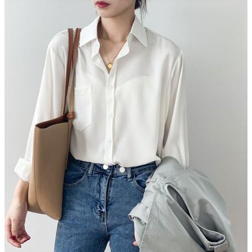 White Solid Color Female Casual Blouse Single Breasted Fashion Female Loose Elegant Shirt Korean Style Spring Autumn