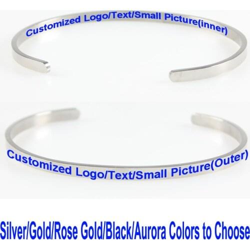 4mm Silver Gold Rose Gold Black Aurora Customized Custom Made DIY Inspirational Bracelet Personalized Mantra Cuff Bangle Jewelry
