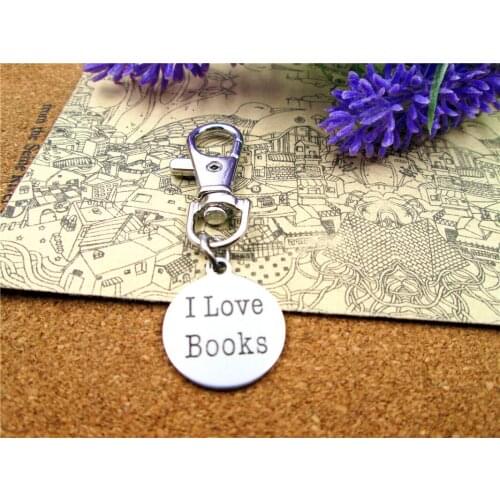 3pcs/lot high quality keychain with 20mm stainless steel circle round "I love books " charms keychain