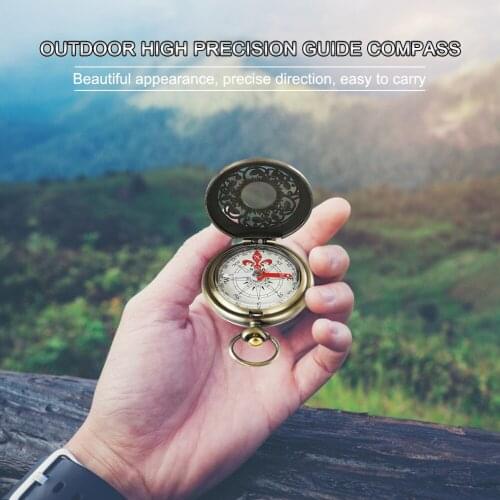 Retro Bronze Pocket Compass Antique Survival Gear for Outdoor Hiking Navigation Retro Pocket Watch Compass Outdoor Tool