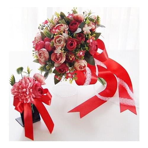 2017 Europe Palace Restoring Ancient Ways Bride Bouquet Hand Red Pink Rose Flower Bridesmaid 25 cm Diameter Wedding Bouquet