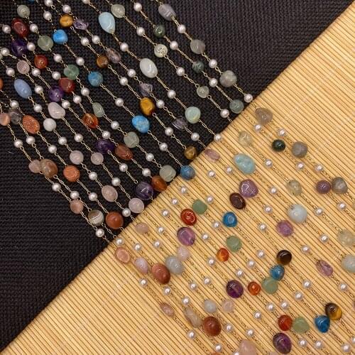 Natural Stone Labradorite Handmade Chain 4-8mm Bohemian Copper Chain, DIY Jewelry Necklace Bracelet Jewelry Accessories 1 Meter