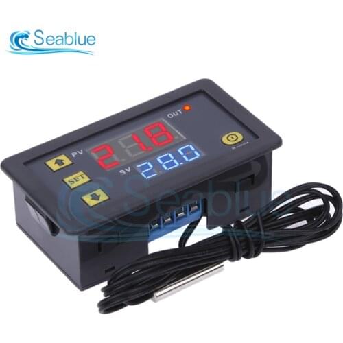 W3230 DC 12V 24V AC 110-220V LED Digital Temperature Controller Thermostat With Heat/Cooling Control Instrument NTC Sensor