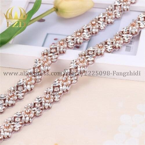 FZD Wholesale 10 Yard Handmade Hot Fix Sewing on beaded applique Rhinestone Appliques for Wedding Gown Iron on Belt