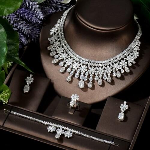 HIBRIDE Big Flower Nigeria 4pcs Full AAA Cubic Zirconia Wedding Dress Accessories Jewelry Sets for Women bijoux femme N-1525