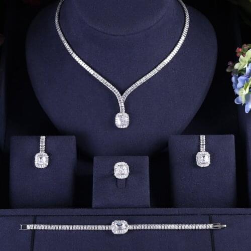 Jankelly Nigeria 4pcs Bridal Zirconia Jewelry Sets For Women Party, Luxury Dubai Nigeria CZ Crystal Wedding Jewelry Sets