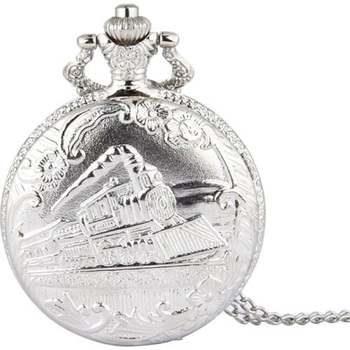 Running Steam Train Pocket Watch Chain silver Metal Dress Casual Men Women Fob Watch Antique Fashion