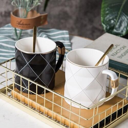 Nordic Geometric Abstract Art Ceramic Coffee Mug Simple Couple Cup Pair Modern Home Diamond Milk Breakfast Drinking Cup Set Gift