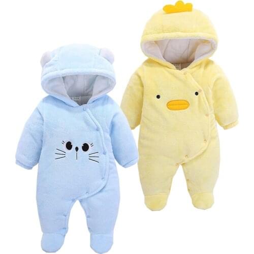 Newborn Baby Cartoon Jumpsuits Cotton Padded Thermal Infant Boys Girls Rompers Winter Clothes For Kids Children Hoodies