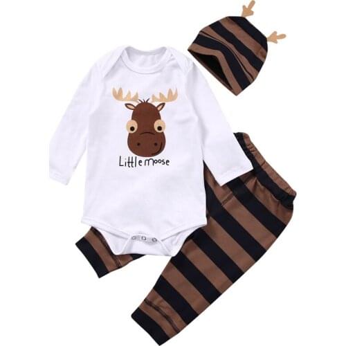 Lioraitiin New Casual Newborn Baby Girls Kids Long Sleeve O-Neck Cotton Tops Romper Pants Hat 3PCS Outfits Set Christmas Clothes