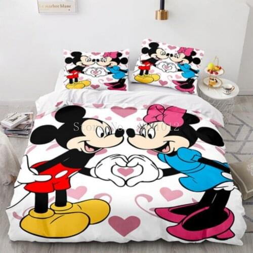 Disney Mickey Minnie Girls Bedding Set Lovely Couple Queen King Size Bed Set Duvet Cover Pillow Case Comforter Bedding Set gift
