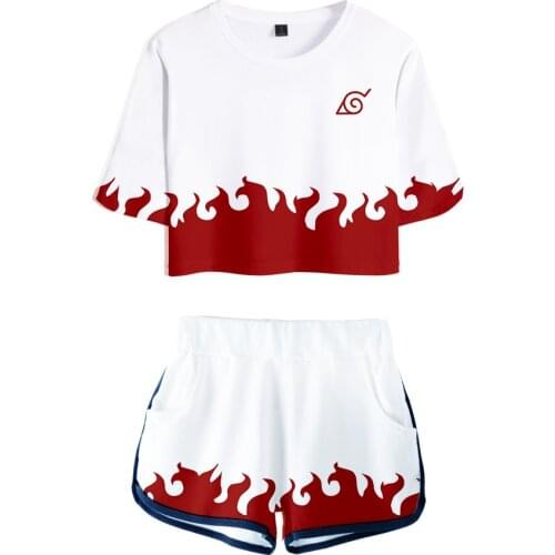 Anime Akatsuki 3d Printed Summer sexy Two Pieces set Women Fashion shorts and crop top Casual Harajuku Tracksuit Women Plus Size