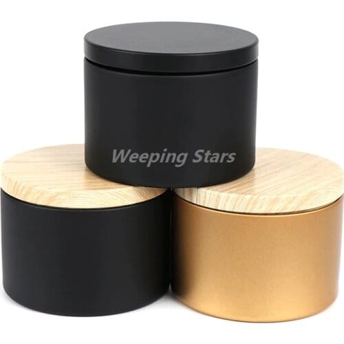 Round Candle Box Tinplate Empty Storage Boxes Jars Cosmetic Pot Tea Box Candy Box Metal Box Storage Box With Wood Grain Lid
