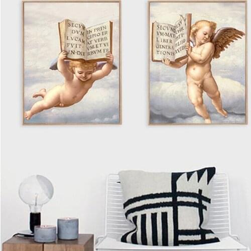 Flying Angel Baby Boy Christian Bible Book Prints on Canvas Wall Art for Home Decor Kids Room Decorations Living Room Aisle