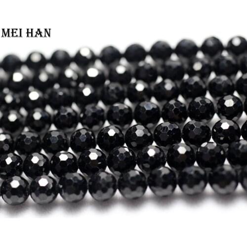 Meihan Free shipping natural 8±0.2mm black tourmaline faceted round loose beads gem stone for jewelry making design