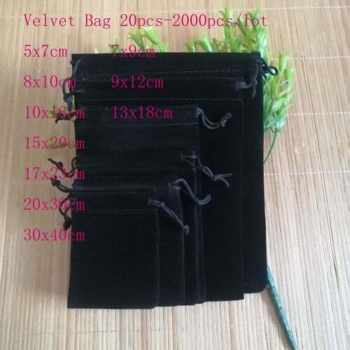20Pcs/Lot Black Drawstrings Velvet Bags Gift Bags Jewellery Pouches Wedding Christmas Gift Bags Jewelry Packaging Bags