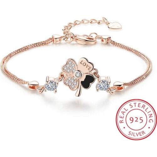 Sweet Simple Micro CZ Lucky Four Leaf Flower Bracelet For Women Girl Gift 925 Sterling Silver Zirconia Bracelet S-B199