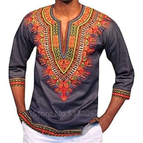 2020 New African Dresses for Men Rich Print Rich Print Bazin Tops Dashiki Ankara Dress Traditional Long Sleeve Clothing S-3XL