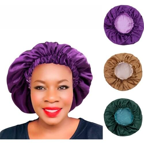 New Hot Selling Extra Large Stretch Double Layer Satin Night Cap Popular In Europe And America Wash Cap Wide Brim Hair Care Cap