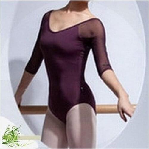 New Arrivals Women Adult Black Green Purple Three Quarter Sleeve Mesh Gymnastics Leotard Women Dance Wear Ballet Dance Clothing