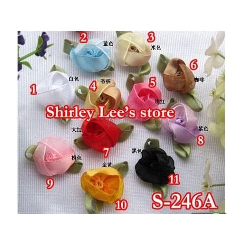 Wholesale ----902 X PRETTY ORGANZA RIBBON SHEER FLOWER W/LVS, MIX 11 COLORS (S-246A),craft applique (Free Shipping BY EMS)
