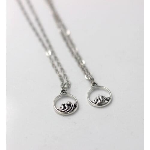 1 Pair Mountain Ocean Paired Couple Necklaces For Women Men Trendy Simple Chain Necklaces Fashion Jewelry Gifts For Best Friends