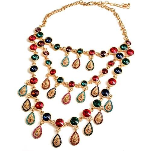 New Statement Metal Rhinestones Necklace Accessories Handmade Fashion Colorful Crystals Rhinestones Necklaces Jewelry For Women