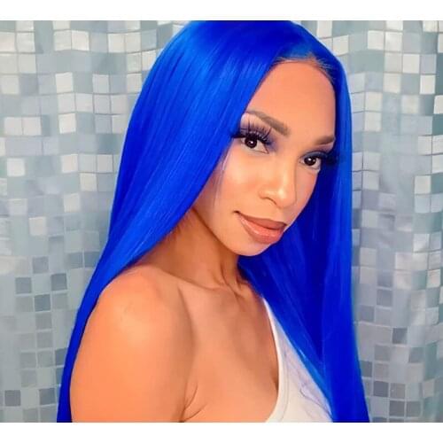 Lace Front Wigs Blue Long Straight Hair Replacement Wigs Glueless Synthetic Lace Front Wigs Heat Resistant Fiber Hair Wig