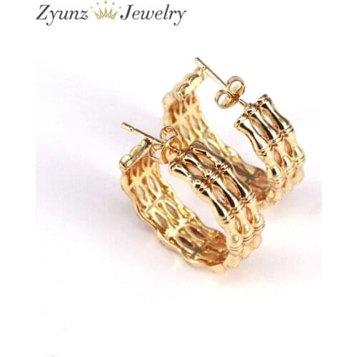 5 Pairs, New Bamboo Round Stud Earrings For Women Copper Circle Earring Party Fashion Jewelry