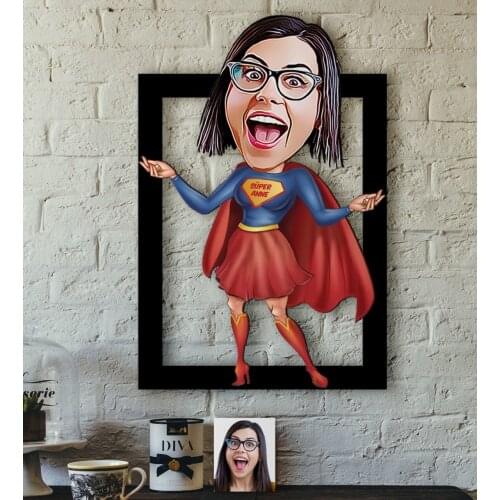 Personalized Super Mom Caricature OF 3D Wood Tablo-1 Reliable Quality Cost Effective Gift Decoration Modern fun