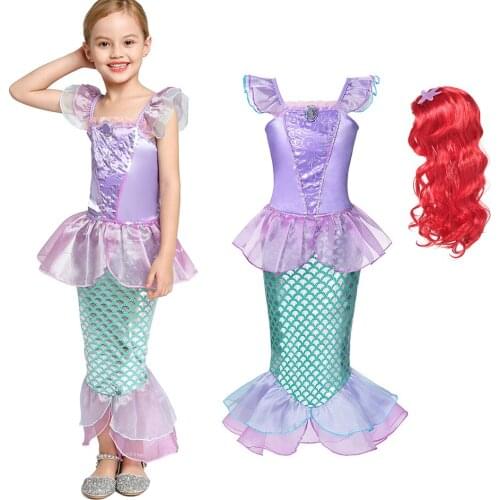 Girls Princess Arier Dress Kids Cosplay Little Mermaid Costume Child Summer Party Clothes Cartoon Arier Costume Mermaid Dress up