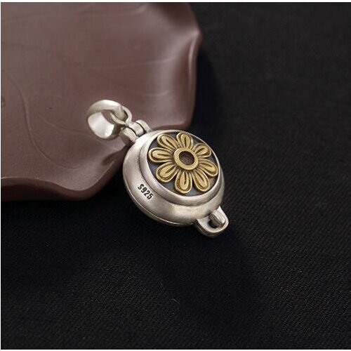 Solid 925 Silver Gau Box Pendant Vintage Sterling Tibetan Gau Pendant Pure Silver Buddhist Prayer Box Pendant Sun Flower